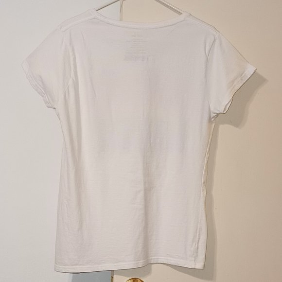 White T-shirt w/ Hearts Colors of the Rainbow (Pride Shirt) Women's (Size Large) - Picture 2 of 3